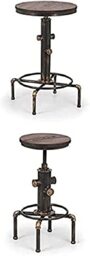 Julian Bowen Set Of Rockport Table & 2 Stools, Brown - H105 x W66 x D66cm - Industrial Style Dining Furniture Set for Kitchen, Metal Frame