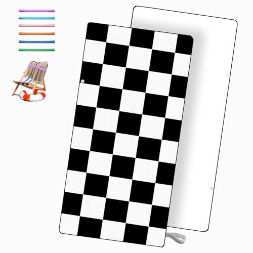BIFMVOG Microfiber Oversized Checkered Beach Towel Adults Sand Free Beach Towels Quick Dry Large Bath Towels Pool Travel 30 x 60 in Towel,with Two Beach Towel Bands