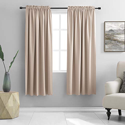 "DONREN Living Room Curtains, Energy Saving, Thermal Insulated, Room Darkening, 1 Pair 42"" x 72"" (W x H), Light Brown (Warm Taupe)"