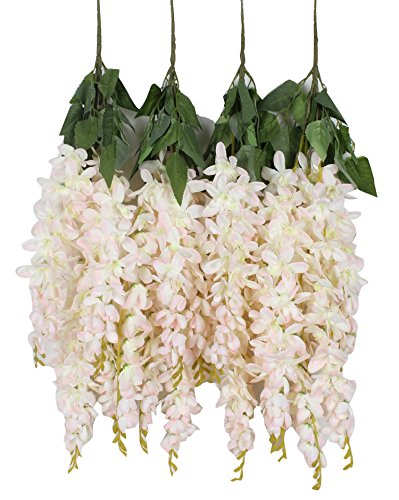 Duovlo Silk Wisteria Flower Artificial 2.13 Feet Hanging Wisteria Vine Fake Flower Bush String Home Party Wedding Decoration,Pack of 4 (Light Pink)