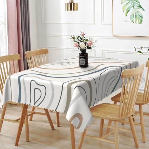 TTQYFNM 60x84inches Mid Century Tablecloth Minimalist Stripes Abstract Geometric Modern Art Rectangle Table Cloth Waterproof and Stain Resistant Fabric Table Cover for Kitchen Dining Room Home Decor
