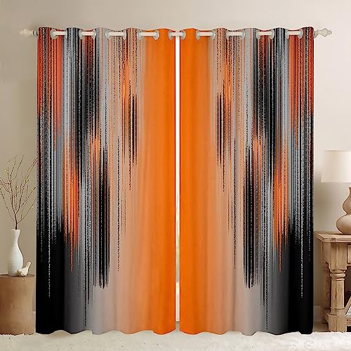 Orange and Black Curtains for Bedroom Living Room (2 Panels, 52 x 96 Inch) Modern Art 30%-50% Blackout Curtains for Kids Adults Messy Rust Darkening Drapes Gradient Stryle Window Treatments s