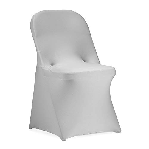 Peomeise Stretch Spandex Folding Chair Cover for Wedding Party Dining Banquet Event (25, Silver)