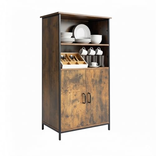 Relaxdays kitchen cabinet, industrial style, kitchen shelf with doors, HWD: 124.5 x 60 x 35 cm, vintage design, brown