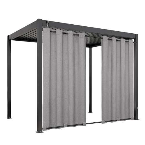 Easy-Going Linen Look Outdoor Curtains Waterproof Windproof Porch Curtains, Soft Thicken Outdoor Privacy Curtains for Patio, Gazebo, Grommet Top and Tab Bottom Drape, 1 Panel, 54x108 inch, Grey
