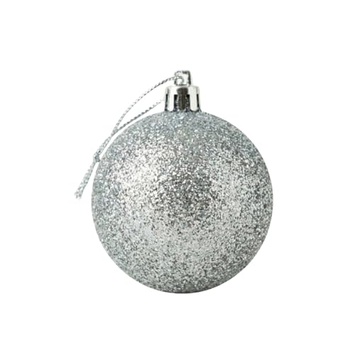 20cm Large Silver Bauble PVC Shatterproof Glitter Finish Christmas Balls Ornament - Festive Xmas Tree Hanging Decorations, Round Ornament for Holiday Home Decor