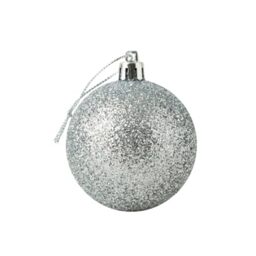 20cm Large Silver Bauble PVC Shatterproof Glitter Finish Christmas Balls Ornament - Festive Xmas Tree Hanging Decorations, Round Ornament for Holiday Home Decor