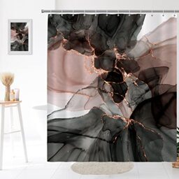 Seorsok Pink Gold Marble Shower Curtain,Marble Luxury Gradient Gold Black Shower Curtain for Bathroom Decor Art Watercolor Paint Texture, Waterproof Washable Fabric Bath Curtain 72x72 Inches