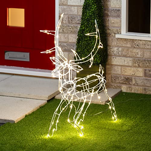 The Christmas Workshop Light-Up LED Prancing Reindeer for Garden, Outdoor Christmas Decoration Light, 110 Warm White LED Lights, Mains Operated, Waterproof, 72cm x 59cm x 70cm