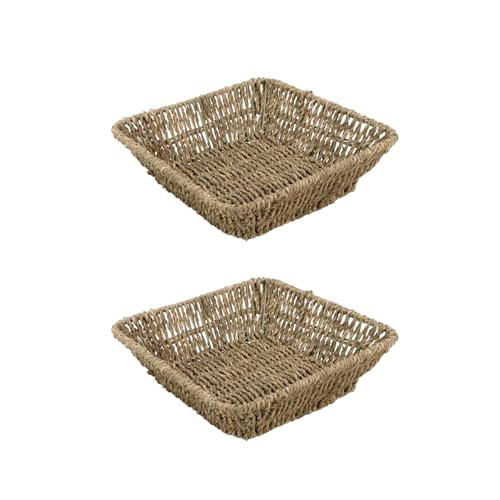 JVL Set of 2 Square Tapered Seagrass Storage Tray ??? Natural Hand Woven Basket for Home Organisation, Brown