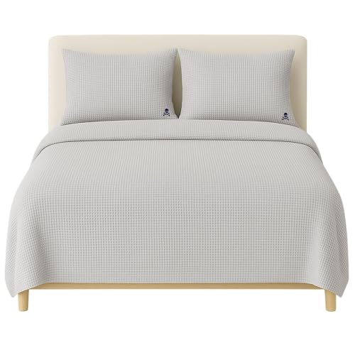 Scalpers - 3 Piece Waffle Bedding Set - Duvet Cover 260 x 240 cm + Pillowcase (x2) 50 x 105-100% Cotton - 144GSM - Grey Waffle Haze Buttons Closure