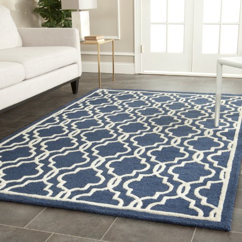 Safavieh Trellis Indoor Hand Tufted Rectangle Area Rug, Cambridge Collection, CAM131, in Navy / Ivory, 122 X 183 cm for Living Room, Bedroom or Any Indoor Space