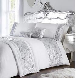 Krista Duvet Cover, Polycotton, White/Silver, Double
