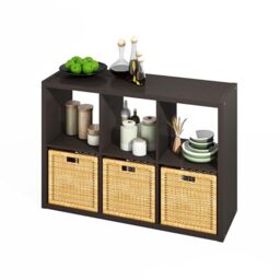 Furinno HERMITE Kitchen Island, 6-Cube Coffee Bar, Kitchen Storage, Bakers Rack, for Pantry Organizers and Storage, Kitchen Organization, Black Oak