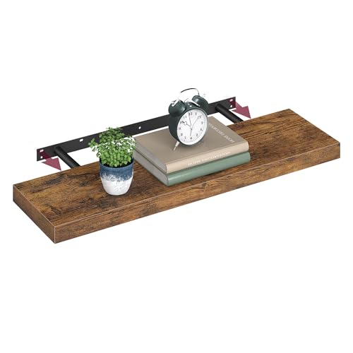 VASAGLE Wall Shelf, Floating Shelf, Hanging Shelf, for Books, Photos, Decoration, 80 x 20 x 3.8 cm, MDF for Living Room, Kitchen, Entrance, Bedroom, Bathroom, Rustic Brown LWS28BX