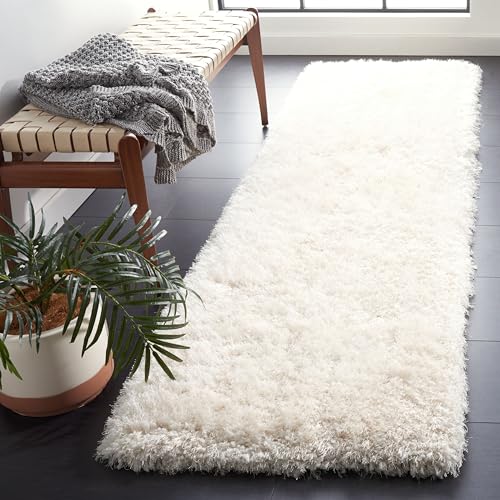 Safavieh Shag Rug for Living Room, Dining Room, Bedroom - Luxe Shag Collection, High Pile, in Ivory, 91 X 152 cm