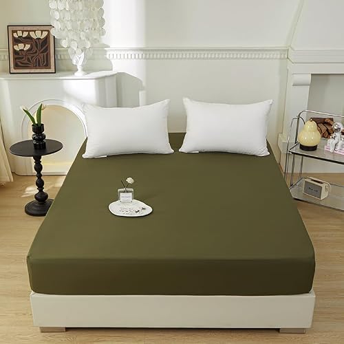 Bedding TwinXL Size Fitted Sheet Only-TwinXL Size Deep Pocket Bottom Fitted Sheet Fits 15inches Bed Matress Sheet Soft and Microfiber Easy Care - Army Green