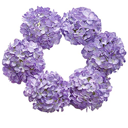 DuHouse Artificial Bigger Silk Hydrangea Flower Heads with Stem Realistic Fake Hydrangea Flower Bouquets for Wedding Home Party Garden Centerpiece Pack of 6(Purple)