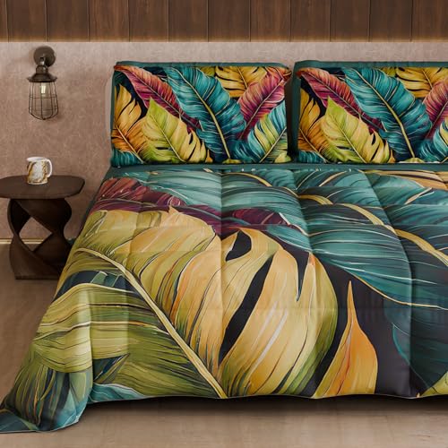 PETTI Artigiani Italiani - Winter Quilt, Winter Duvet, Double Sided Single Quilt Solid Colour and Digital Floral Print 04 199, 100% Microfibre, Made in Italy