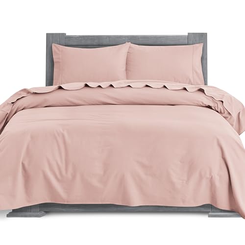 Elegant Comfort Soft 4-Piece 100% Turkish Cotton Flannel Sheet Set - Premium Quality, Deep Pocket Fitted Sheet, Ultra Soft, Cozy Warm Flannel Sheets - Queen, Dusty Rose