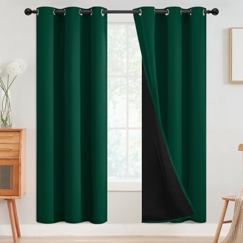 SimpleHome Dark Green 100% Blackout Curtains Room Darkening Living Room 72 - Curtains for Bedroom,Thermal Insulated Grommet Window Drapes,Curtains for Living Room with Black Back,42 x 72 Inch,2 Panels