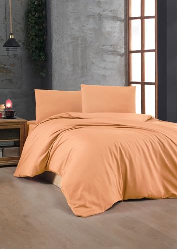 Nuit Des Rêves Premium Ranforce Double Quilt Cover Set (200 x 200 cm), 100% Cotton, Pale Orange, Includes 2 Pillowcases (80 x 80 cm), Soft, Breathable, and Stylish Bedding