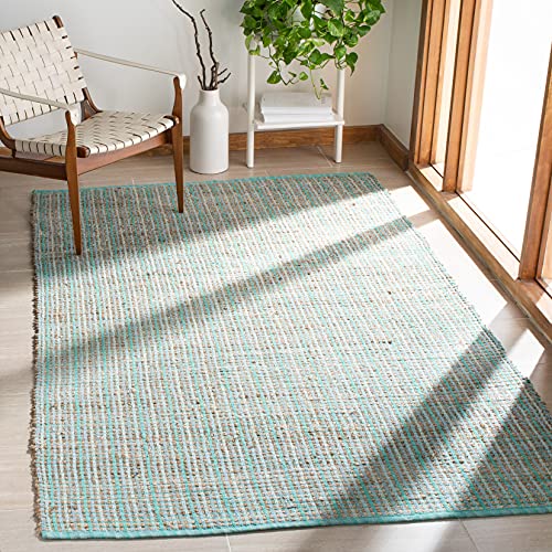 Safavieh Coastal Indoor Hand Knotted Rectangle Area Rug, Cape Cod Collection, CAP831, in Green, 152 X 244 cm for Living Room, Bedroom or Any Indoor Space