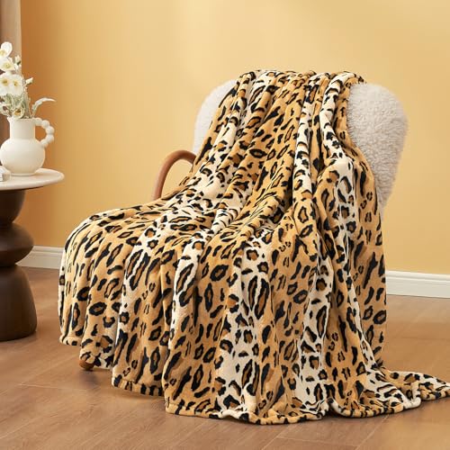 "Cozy Bliss Leopard Print Throw Blanket MilkyPlush??? Fleece 330GSM Thick Blankets Western Room Decor Super Soft Warm for Adults Kids Girl Gifts Bedroom Couch Sofa Travel Brown 90""x90"""