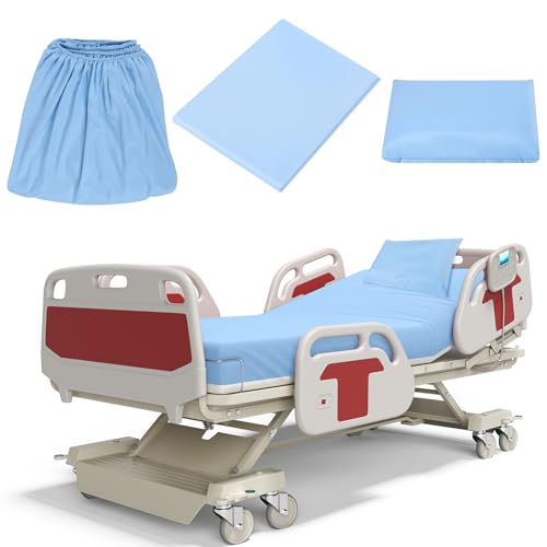 Moukeren 3 Pcs Hospital Bed Sheets Set Deep Pocket Fitted Sheet 36 with Elastic All Around Easy Care Knitted Jersey for Home/Nursing Home (Blue)