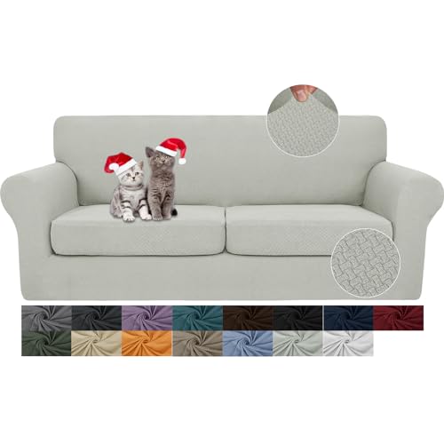 JIVINER 3 Pieces Couch Covers for 2 Cushion Couch Stretch Sofa Slipcover with 2 Extra Large Seat Cushion Covers Thick Fitted Loveseat Sofa Covers for Living Room (XL Loveseat, Ivory)