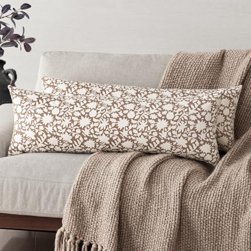 Foindtower Set of 2 Decorative Long Body Lumbar Throw Pillow Covers Accent Farmhouse Cushion Covers Boho Pillowcase for Couch Sofa Bedroom Living Room Home Decor Outdoor,14??36 Inch,Light Orange Brown