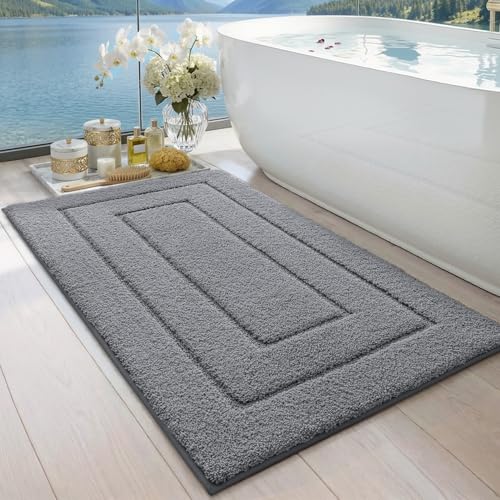 "DEXI Bathroom Rug Mat, Extra Soft Absorbent Premium Bath Rug, Non-Slip Comfortable Bath Mat, Carpet for Tub, Shower, Bath Room, Machine Wash Dry, 24""x43"", Grey"
