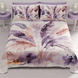 PETTI Artigiani Italiani - Summer Single Bedspread 170 x 260 cm 100 g/m² Double Face, Spring Single Bed Quilt, Lightweight Quilt, Purple Palm, 100% Made in Italy
