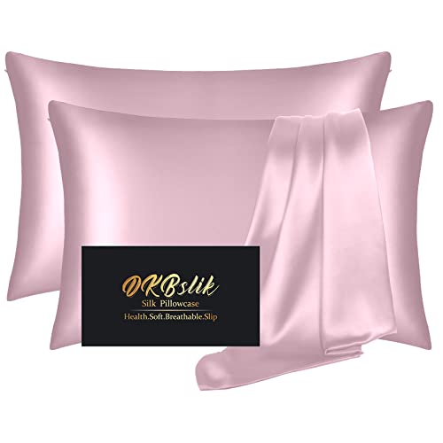 Silk Pillowcase 2 Pack, Mulberry Silk Pillow Cases Queen Size Set of 2, Anti Acne Silk Pillowcase for Hair and Skin, Natural Silk Satin Pillowcases Gifts for Women Men 2 Pack with Zipper, Light Pink