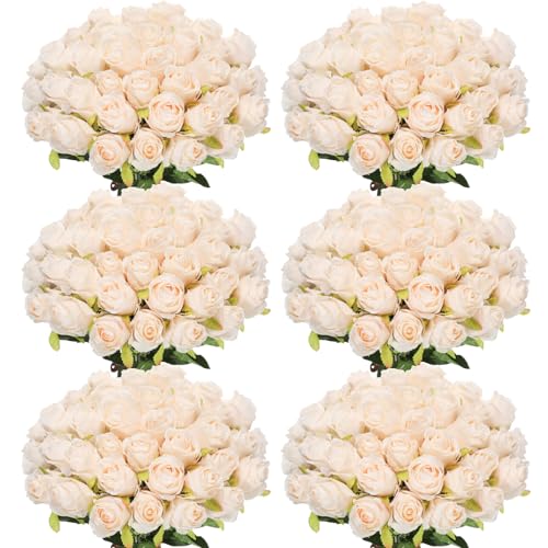 Jexine 50 Pcs Artificial Rose Flower Realistic Silk Roses with Stem Bouquet of Flower Plastic Flower Real Looking Fake Rose for Home Wedding Centerpieces Party Decoration
