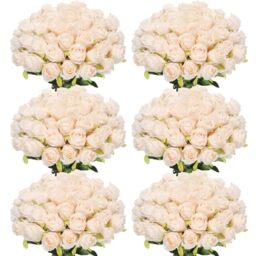 Jexine 50 Pcs Artificial Rose Flower Realistic Silk Roses with Stem Bouquet of Flower Plastic Flower Real Looking Fake Rose for Home Wedding Centerpieces Party Decoration