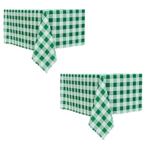 MANGATA CASA 2Pcs Green Gingham Tablecloth for Rectangle Tables-Checkered Table Cloth Waterproof Kitchen & Table Linens-Polyester Buffalo Plaid Wrinkle Free Table Cover(Green 60x120in-2Pack)