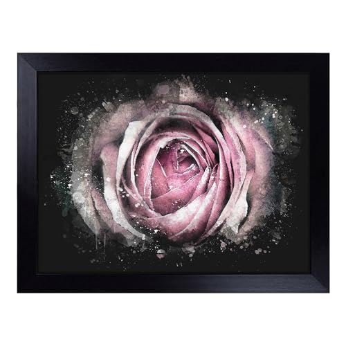 Lap Tray with Bean Bag Cushion, A Pale Pink Rose - Handmade in the UK, Raised Wooden Edge, Padded Cushion, Heat-Resistant Wipe-Clean Surface, for Meals, Laptops and Crafts