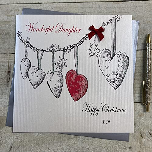 WHITE COTTON CARDS Wonderful Daughter Happy, Handmade Large Card, (Code XEX654, Christmas Garland)
