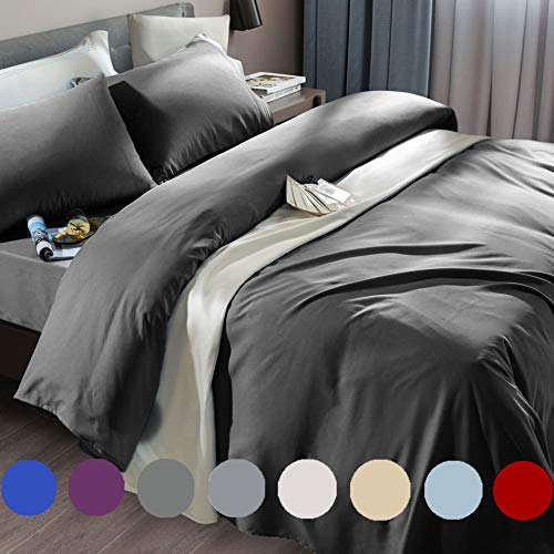 SONORO KATE Bed Sheet Set Super Soft Microfiber 1800 Thread Count Egyptian Sheets Fit 18-24 Inch Deep Pocket Mattress Wrinkle and Hypoallergenic (Dark Grey, California King)