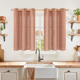 YoungsTex Terracotta Linen Curtains 40 Inch Length for Short Window, Light Filtering Drapes with Bronze Grommet Privacy for Bathroom Kitchen Window, 42 x 40 Inch, 2 Panels