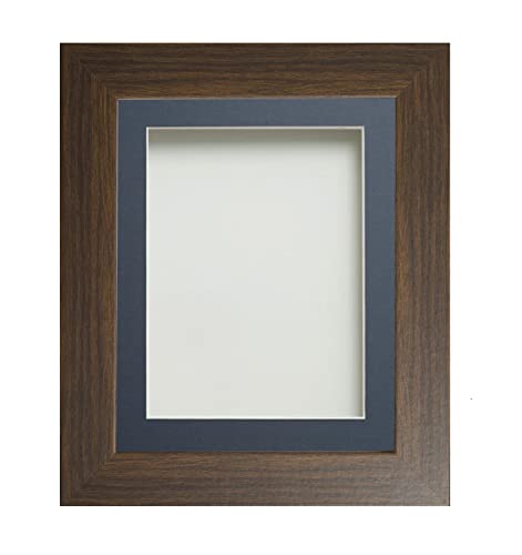 Frame Company Watson Brown Picture Photo Frame fitted with Perspex, 14x11 inch with Blue Mount for image size A4
