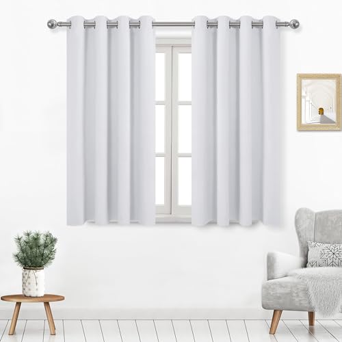DWCN Thermal Drapes for Living Room, Room Darkeing Curtains 45 Inches Long, Solid Greyish White Window Treatment - W52 x L45 Inch Length, Set of 2