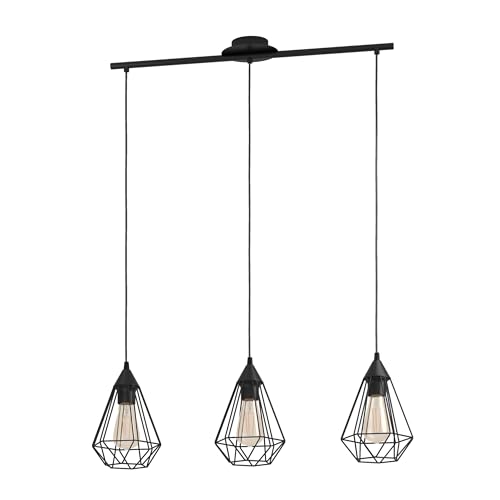Eglo Tarbes 3-Flame Vintage Pendant Light, Dinning Room Retro Steel Hanging lamp, E27 Socket