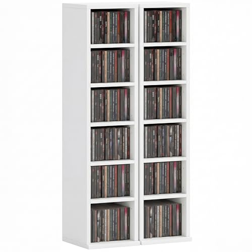 HOMCOM 204 CD Storage Units Set of 2, Blu-Ray Tower Rack with Adjustable Shelves, Bookcase Storage Organiser, White