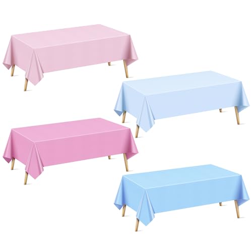 "4 Pieces Light Pink & Blue Series Rectangle Tablecloth, 54x72"" Solid Color Waterproof & Spillproof Disposable Plastic Table Cover, Durable Party Tablecloth for Dining, Buffet, Picnic, Outdoor Events"