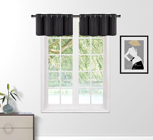 PI Blackout Valance Curtains,Grommet Short Decoration Coffee Curtain Glossy Textured Window Curtain for Kitchen/Cupboard 1 Panel (Black,W52XL18)