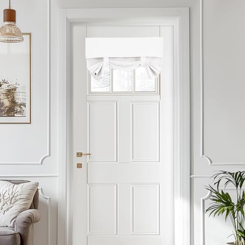 Vatge Door Window Curtains Short Length, 50% Blackout French Curtain for Small Glass, Tie Up Shades for Door/Classroom/Office Window, 1 Panel, W24 x L18, Pure White