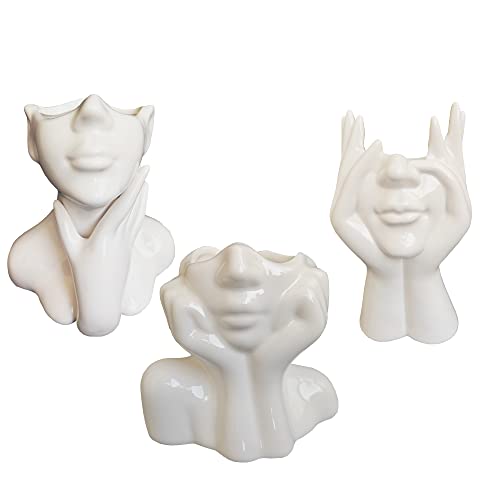 White Face Vase Unique Ceramic Vase for Home Decor - Small Boho Cute Female Form Head Bust Vase Modern Flower Vase for Table Shelf Desk Decoration Bookshelf Bedroom