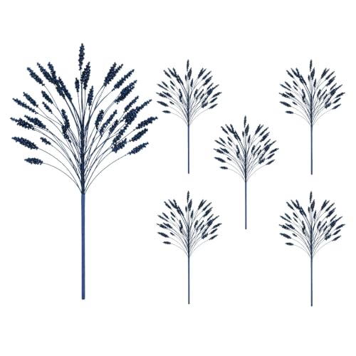Christmas Tree Glitter Grass Sprays, Artificial Picks, 60cm Dark Blue, 6Pcs - Textured Grass Tips, Fanned Decorative Stems for Wreaths, Garlands, Vases, Table Centrepieces, Festive Floral Arrangements